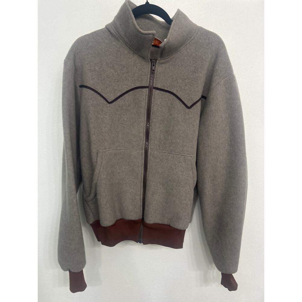 Vintage Comfy Made In USA Western Gray Fleece Zip Up Jacket Medium
